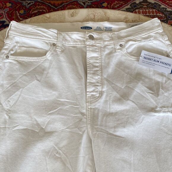 NWT Old Navy Sky-Hi Straight Extra High Rise Distressed White Button Fly Jeans - Picture 5 of 14
